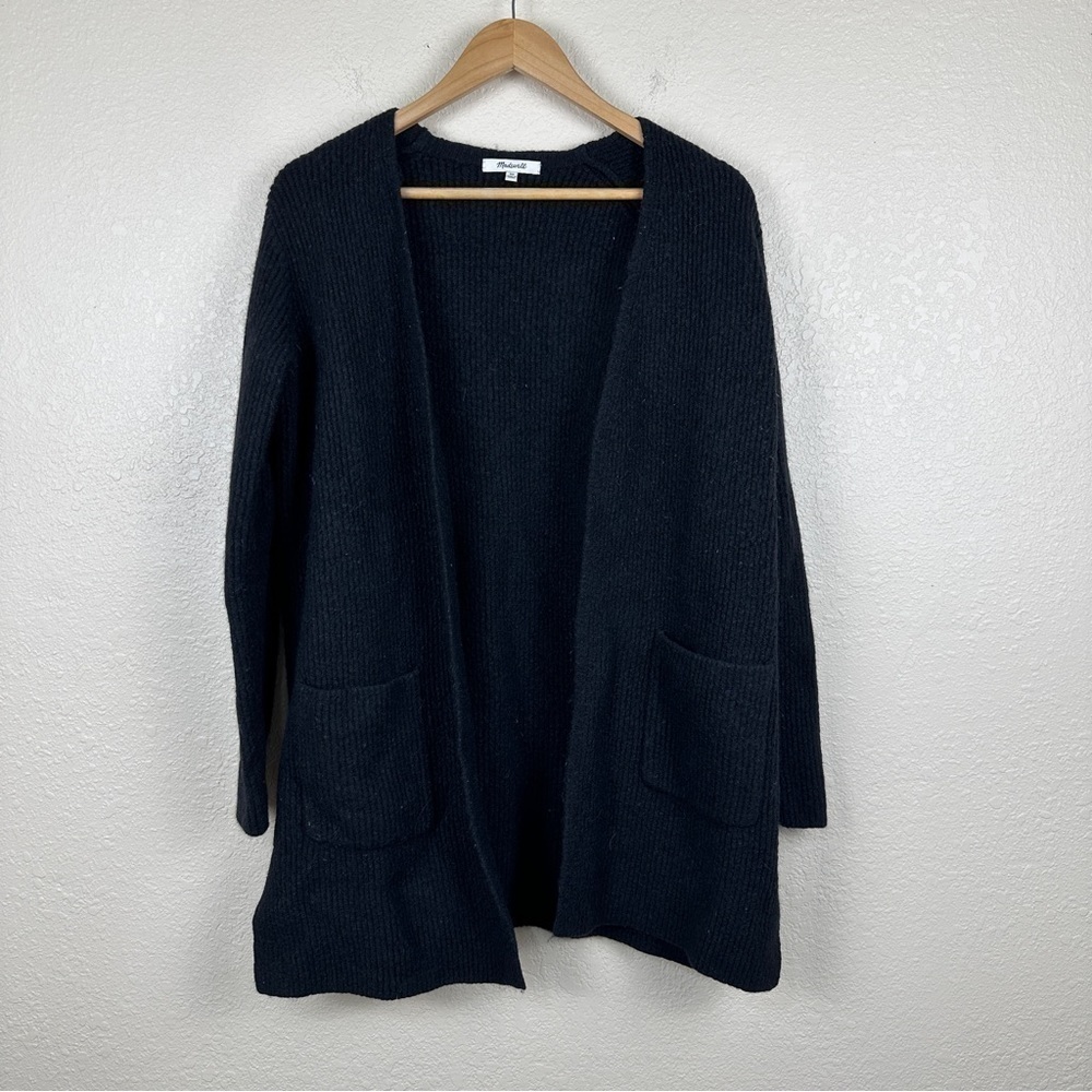 Madewell Black Ribbed Backstage Open Front Long Sleeve Cardigan Size XS Women